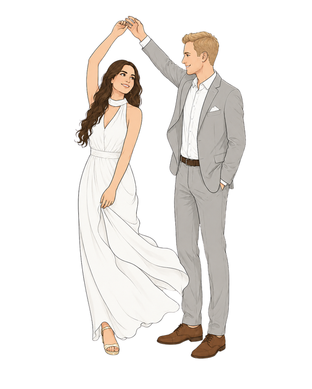 Ilustração da Rita e do Pedro a dançar